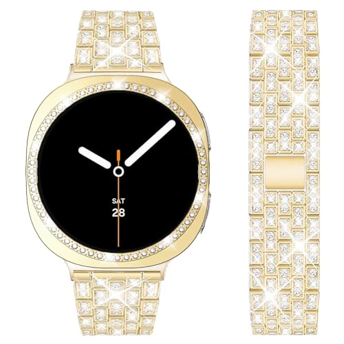 Galaxy Watch 8 40mm Gold Band & Case Set - Rhinestone Diamond Metal Bracelet with Protective Cover
