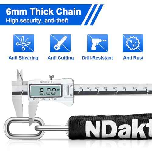 NDakter Bike Lock, 5 Digit Combination Heavy Duty Anti Theft Bicycle Chain Lock, 2.62/3.2/4.27/5/6Ft Long, High Security Resettable, Suitable for Bike, Scooter, Door, Gate, Fence-4/6mm Thick