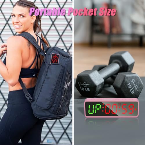 Gym Timer Clock Stopwatch with Magnetic Base - Pink Large LED Digital Display, Home & Gym Use - Matte Pink