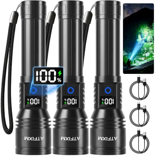 Rechargeable High Lumens Flashlight 3 Pack, Super Bright LED Tactical Torch