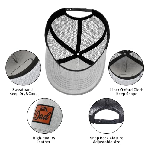 Grey Men's Baseball Trucker Hat with Leather Patch Adjustable Dad Cap Gift for Father