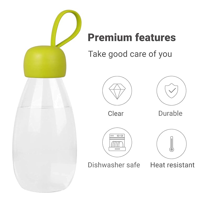 Emoi 12oz BPA Free Water Bottle with Green Cap & Silicone Strap