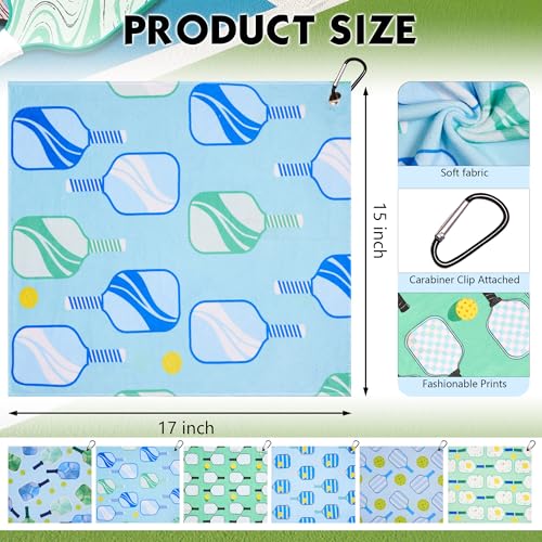 Turquoise Pickleball Towel Set - 6 Absorbent Fast Drying Hand Towels with Clip