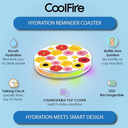 Coolfire ? Talking Drink Water Reminder, with Voice Alerts & Lights, Works with Any Cup or Clear Water Bottle, Smart Water Bottle, Water Tracker, Time Marker to Drink, Pregnancy Hydration Care (F)