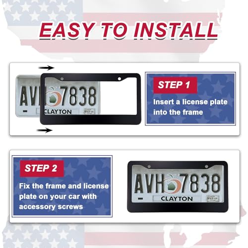 Matte Black License Plate Frames - Airxwills License Plate Covers, 2 Packs Universal Aluminum Tag Frame for License Plate for Front and Rear Car Tag.