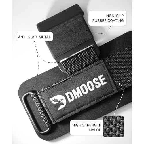 DMoose Fitness Weight Lifting Hooks (Pair) for Deadlifts, Pull Ups, Rows & Shrugs - Anti-Rip Nylon Strap Hand Grips with Thick Wrist Padding - Heavy Duty Wrist Straps for Weightlifting & Gym Workouts