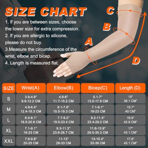 X-Large Beige Medical Compression Arm Sleeve with Gauntlet 20-30mmHg
