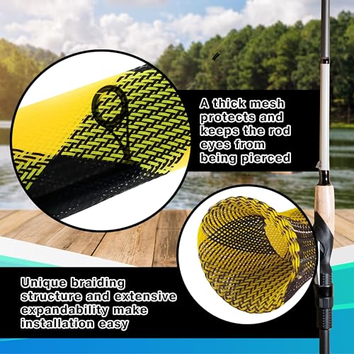 Fishing Rod Sleeves and Covers - Breathable Mesh, Elastic Band, XL Spin, Point End, 2.5" x 67" Black/Blue
