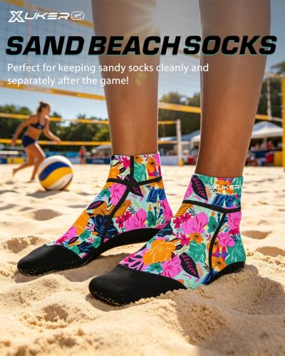 Neoprene Beach Volleyball Socks - Water Sand Proof Soccer & Water Sports, Medium - Hawaiian Floral