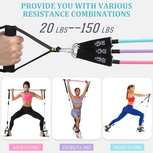 Pilates Bar Kit with 3 Set Resistance Bands, Multifunctional Pilates Workout Equipment for Women Men, Exercise Bands Set for Home Gym Fitness Yoga Strength Training