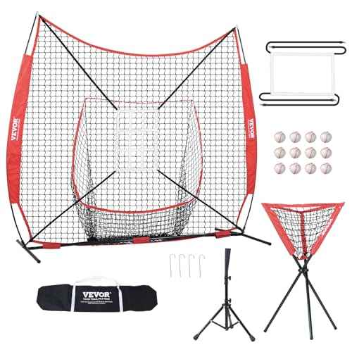 VEVOR Softball Practice Net, Portable Baseball Training Net for Hitting, Batting, Catching, Pitching - Backstop Equipment with Bow Frame, Carry Bag, Strike Zone, Batting Tee