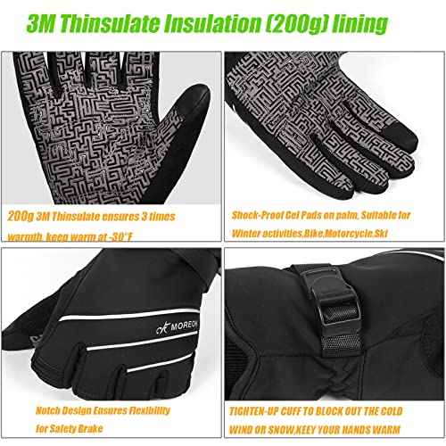 MOREOK Waterproof & Windproof -30¡ÆF Winter Gloves for Men/Women, 3M Thinsulate Thermal Gloves Touch Screen Warm Gloves for Skiing,Cycling,Motorcycle,Running
