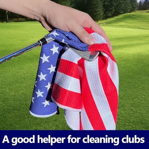 American Flag Waffle Golf Towel Set - Microfiber, Fast Drying, 23.6 x 15.7 Inches - 2 Pack - Great Golf Gift for Men and Women