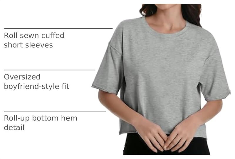 Auriviz Women's Summer Crop Top - Short Sleeve Cotton Blend, Grey, Medium