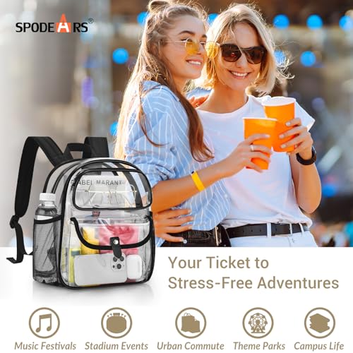 Clear Stadium Backpack with Multi-Pocket & Wide Straps - Black