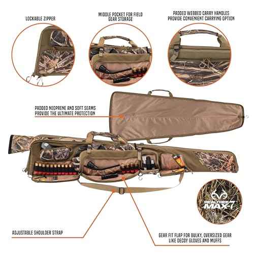 Allen Company Gear Fit Pursuit Waterfowl Shotgun Case - 52" Lockable Soft Gun Case with Adjustable Panel - Neoprene Pockets with Oversized Storage for Hunting Gearl - Realtree Max-7 Camo
