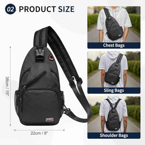 Convertible Sling Bag Crossbody Backpack, 12.9-Inch Pads Bags with Headphone Jack Shoulder Bag Casual Pack for Women Men Hiking Travel Cycling (Black)