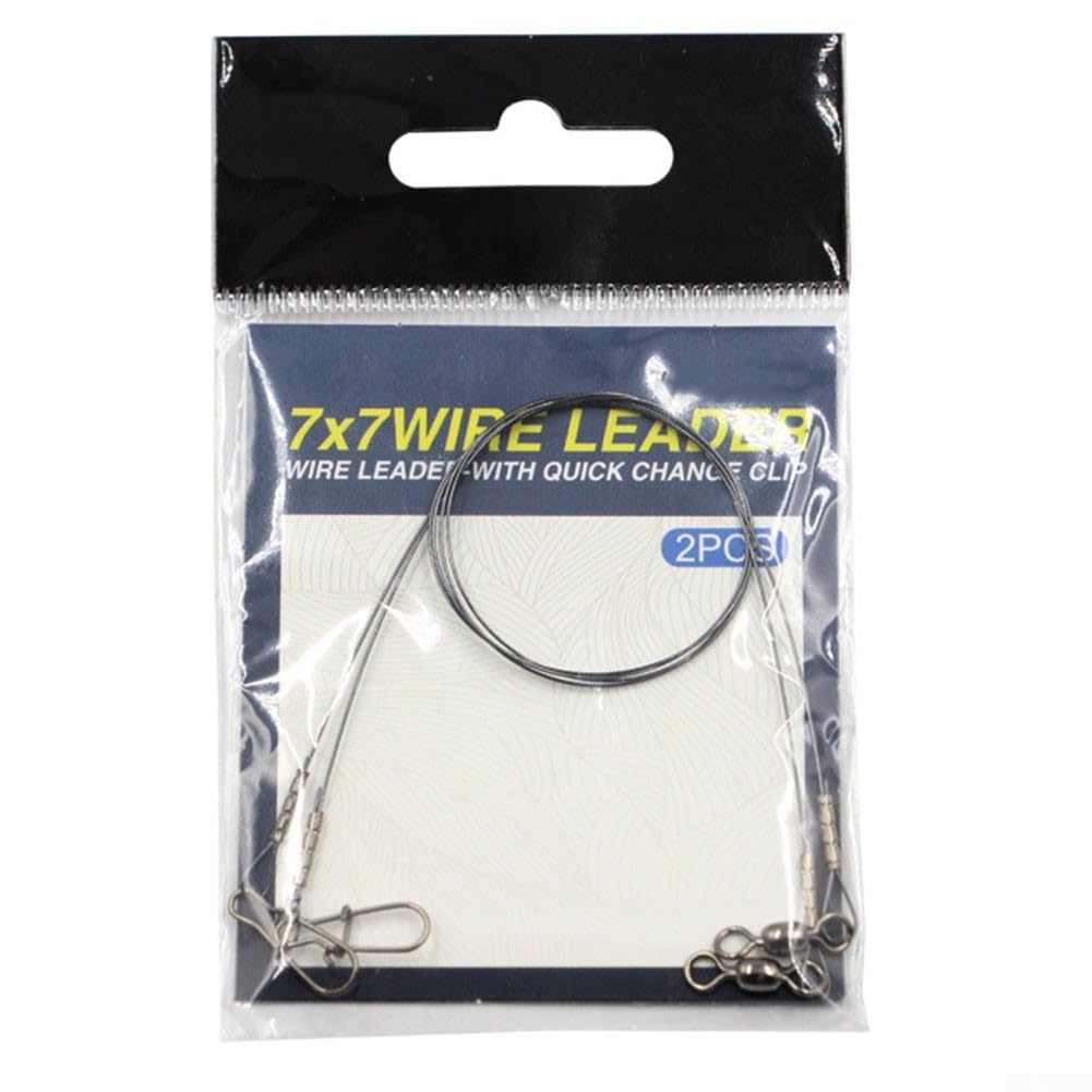 2 Pack Fishing Wire Leader Line, Titanium 7x7 Strand with Swivel Duo-Lock Snap, 30cm 14kg & 35cm 18kg Strength for Predatory Fish(30cm 14kg)