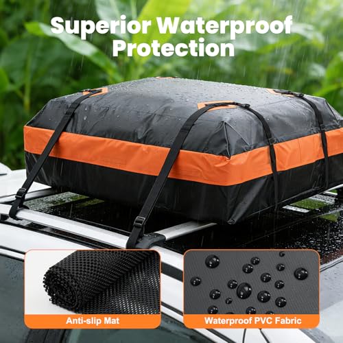 DUMOS Waterproof Car Roof Bag Cargo Carrier 15 Cu Ft Black-Orange