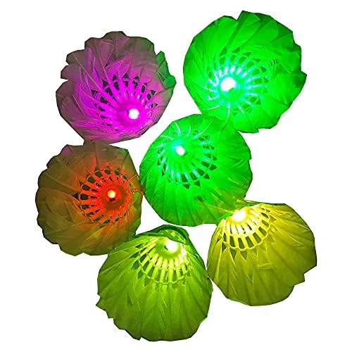 Inngree LED Badminton Birdies, LED Colourful Shuttlecock Dark Night Goose Feather Glow Birdies Lighting Outdoor Indoor Sport Activities (Colourful-6pcs)