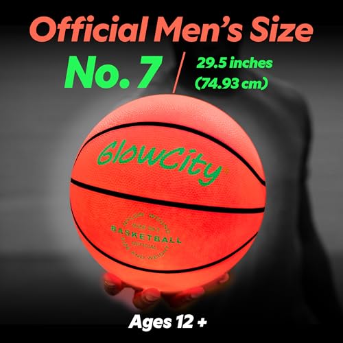 GlowCity Glow in The Dark Basketball - Size 7, 29.5 Inch LED Light Up Ball for Night Outdoor Play