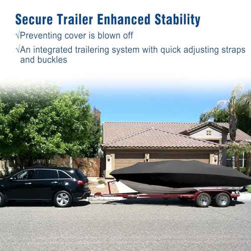 NEVERLAND Trailerable Boat Cover Waterproof Heavy Duty Marine Grade Polyester Canvas Fits V Shape/V-Hull and Tri-Hull Runabouts, Pro-STYL, Bass Boats (Boat Length 20-22ft, Beam Width up to 102",Black)