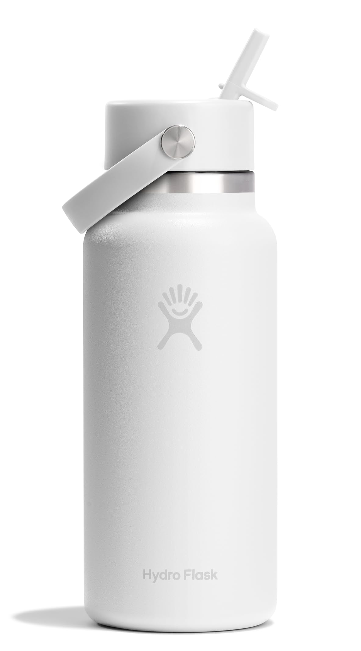 Hydro Flask Water Bottle - Insulated Stainless Steel - Wide Mouth Flex Straw Lid, Non Spill, Leakproof and Refillable in 32 Oz Tonal White
