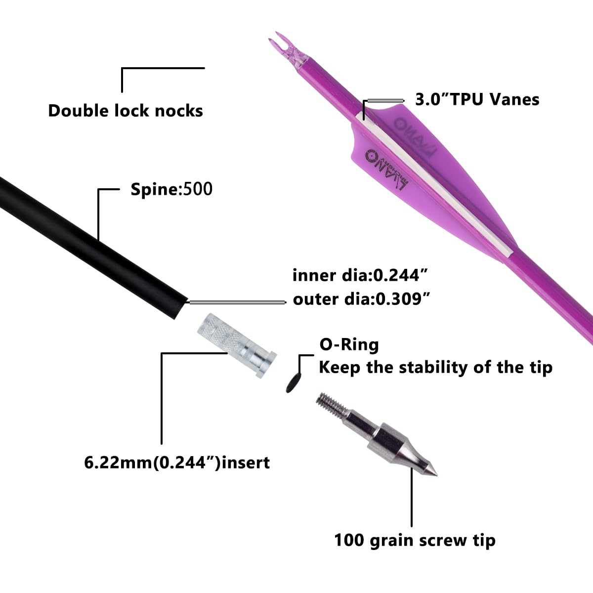 LWANO Carbon Arrow Archery 30inch Hunting Target Practice Arrows for Compound & Recurve Bow Spine 500 with Removable Tips (Pack of 12) (Purple, 31Inch)
