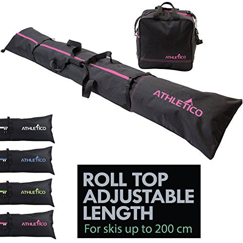 Athletico Ski Bag & Boot Bag Combo Black Pink Trim - Travel Snow Ski Gear