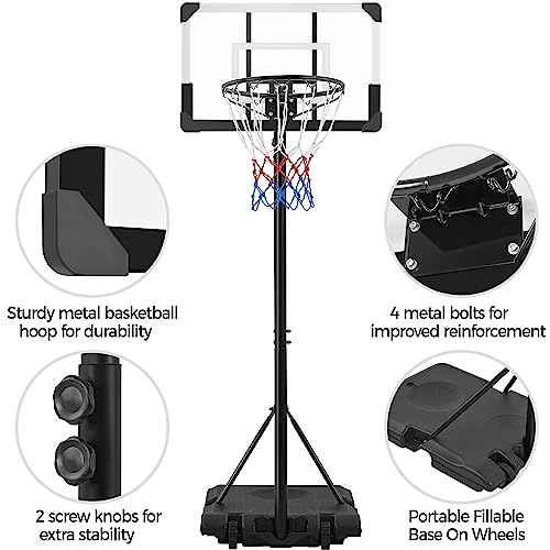Yaheetech Kids Basketball Hoop Outdoor Portable Basketball Goals Court Freestanding 7ft-8ft Height Adjustable for Indoor/Outdoor Sports