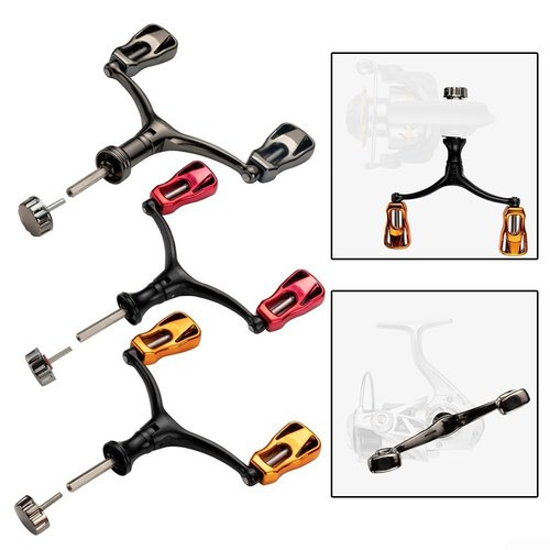 CNC Metal Fishing Reel Handle Double Crank Foldable Comfortable Grip Interchangeable Left Right Hand For 1000-5000 Reels Gold Red Silver(Red)