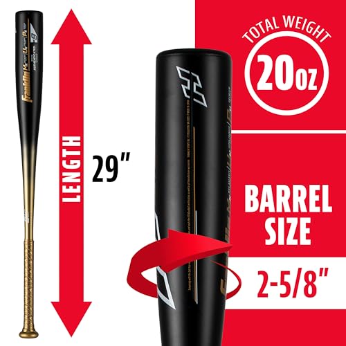 Franklin Sports Youth Baseball Bat - Heist Kids Baseball Bats for Ages 8-12 - 2 5/8" Inch Big Barrel Kids Metal Bat - Youth Drop -9 + -10 Aluminum Bats - USA Baseball - 26" to 30" Bats