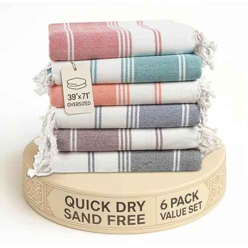 LANE LINEN 6-Pack Oversized Pre-Washed Beach Towels, Stylish Quick-Dry Pool & Travel Towels for Adults, 39"x71" - Diamond Multi Colors