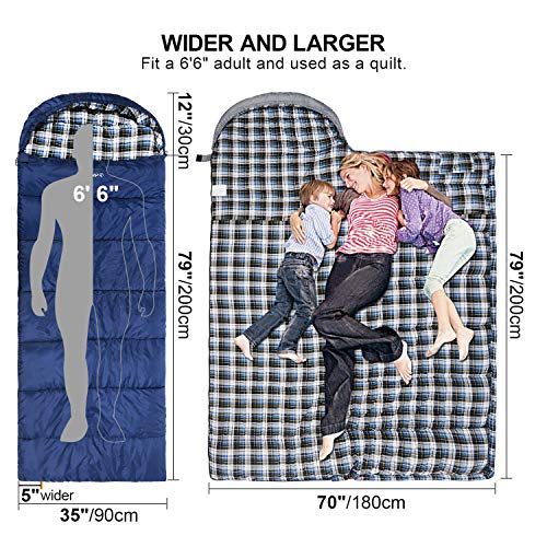 Redcamp Flannel Sleeping Bag for Adults with Detachable Hood, Blue, 3lbs Filling