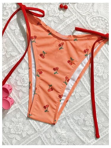 Women's 2 Piece Swimsuit Cherry Print Bikini Set with Side Ties - Halter Style