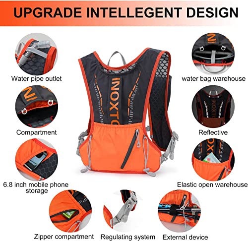 INOXTO Lightweight Hydration Vest Backpack with 1.5L Water Bladder - Dark Orange Stripe