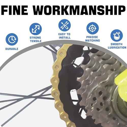 6/7/8/9/10/11/12 Speed Bike Chain ? High-Strength, Durable & Smooth-Shifting for Road/Mountain Bikes (Gold-9-Speed)
