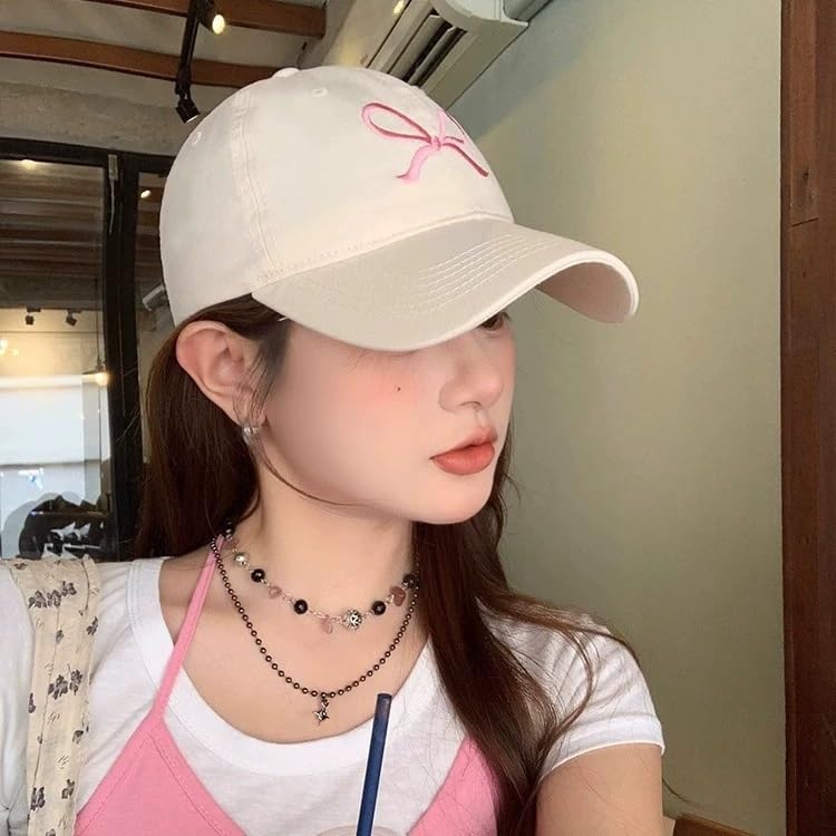 White One Size Bow-Tie Baseball Cap for Women Y2K Trendy Trucker Hat - Summer