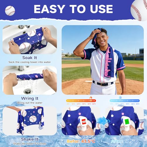 Menoly Baseball Cooling Towels 40x12 Inch Bulk Pack for Sports & Outdoor Activities - Baseball Variation