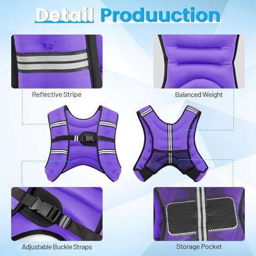 8lb Purple Weighted Vest for Men Women Adjustable Fitness & Workout