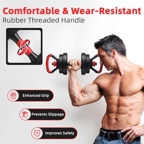Fitvids Multi-Functional Portable Changeable Dumbbell and Barbell Kettlebell Set with Adjustable Weights, 40LBS or 60LBS Sets, 2-in-1 or 4-in1, Multiple Styles