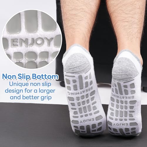 Men's Grip Socks 3 Pairs Non Slip Yoga & Pilates Socks Black White Grey - Size 12-14