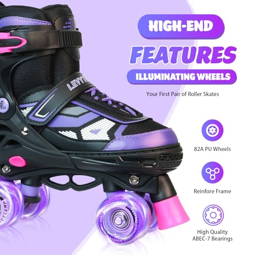 Adjustable Kids Roller Skates with Light Up Wheels - Purple, Medium (US 2Y-5Y)