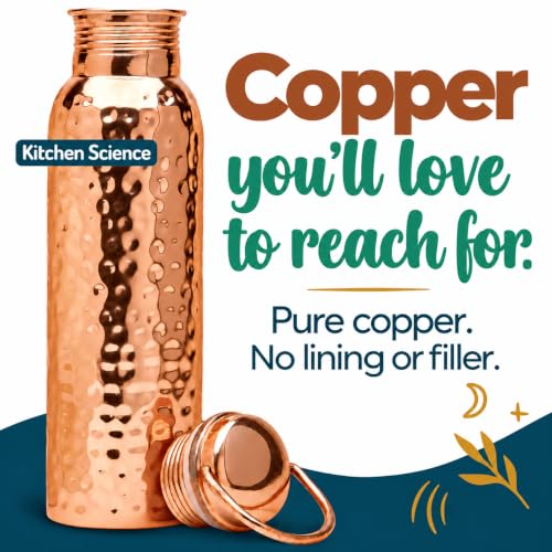 Pure Hammered Copper Water Bottle 34 oz with Handle & Canvas Sleeve