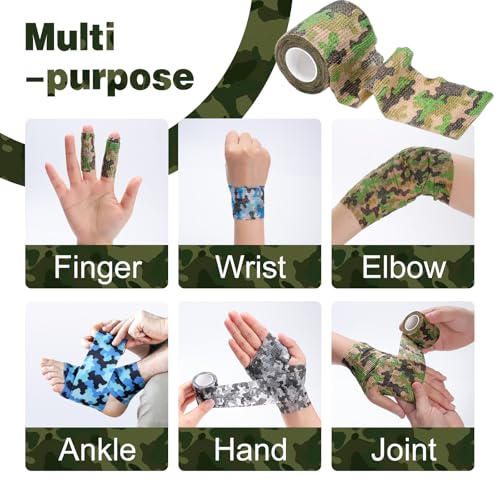 Camo Self Adhesive Bandage Wrap 16 Pack - 2 Inch x 5 Yards Elastic Cohesive Wrap for Sports, Wounds, Tattoos - Variation: Camo / 2IN - 16Pack