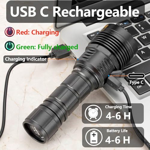 UV Blacklight Flashlight 12W 365nm Long Range UV LED with Battery and Safety Glasses