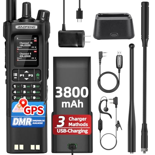 BAOFENG DM-32 DMR Radio Long Range Rechargeable Walkie Talkies UV32 5RM K5 Handheld Two Way Radio NOAA Weather Radio with 3800mAh Battery USB-C Charging GPS,Copy Frequency for Hunting Survival Gear