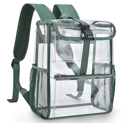 Mildbeer Clear Stadium Backpack for Sports Events & Concerts - 12x12x6 Compact PVC Flap Backpack with Multi-Pocket Design, Green
