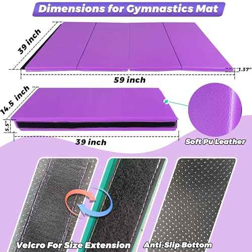 Foldable Gymnastics Bar,5FT Horizontal bar,Adjustable Kids Training bar for Kids Ages 3-15,Kids Gymnastics bar,Triangle Stable Structure-Gym Equipment for Home