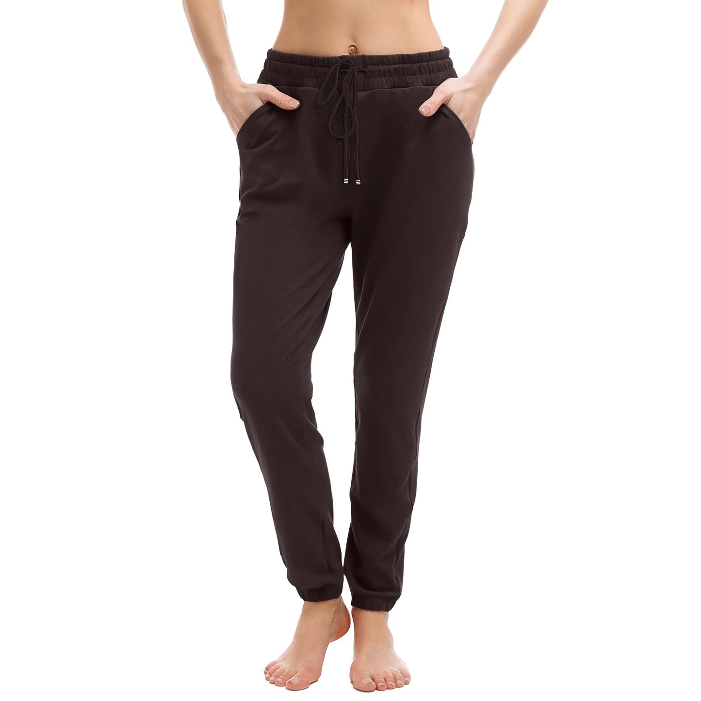 Walifrey Womens Joggers with Pockets, Drawstring Sweatpants Women for Lounging Jogging Gym and Workout DeepBrown,1 Pack DeepBrown M